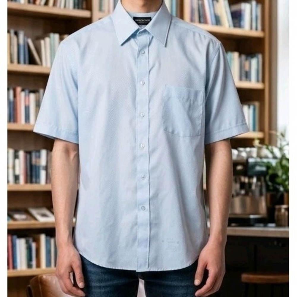 Vintage Career Club Ashton Hall Short Sleeve Dress Shirt Light Blue Size 15